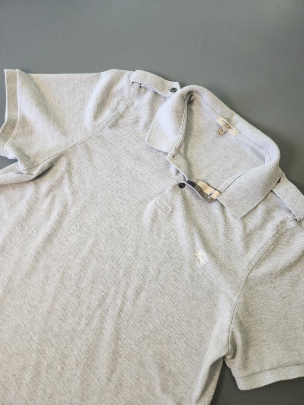 Burberry London Polo Shirt Men XL Grey Nova Check Epaulette Logo Short Sleeve
